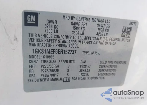 2014 GMC Yukon Xl 1500 Denali z USA, uszkodzony, nr VIN 1GKS1MEF6ER152737